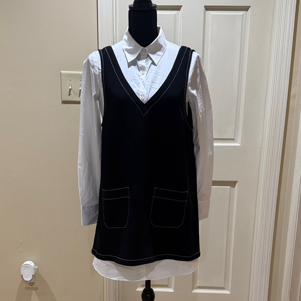 Cinq à Sept Black and White Layered Dress